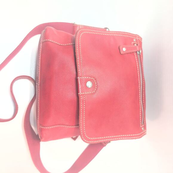 Vintage Fossil Pebbled Red Genuine Leather Crossbody Messenger Bag 75082 - Picture 1 of 14